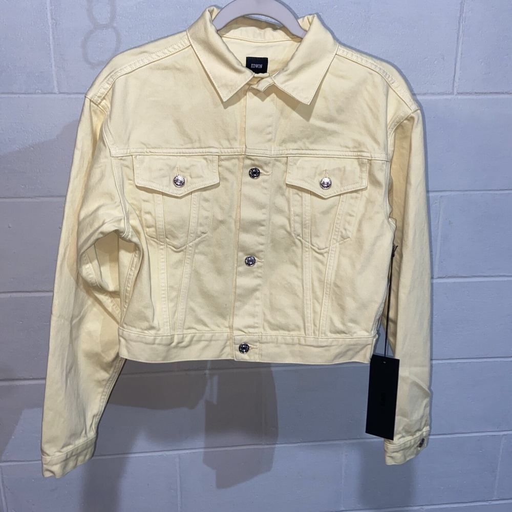 *EDWIN Anthropologie Womens SIA Denim Jacket M Lemonade 80s Cropped Colorful NWT
